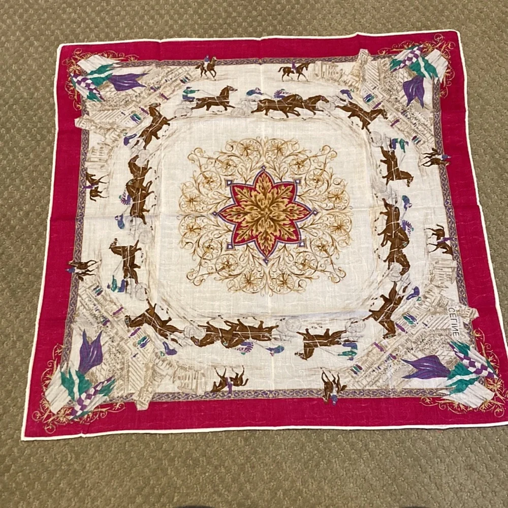 CELINE HORSE CARRIAGE PINK WHITE SCARF - Picture 5 of 5